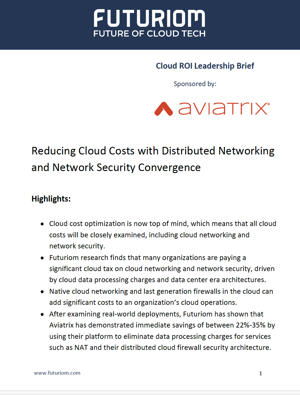 Aviatrix Cloud Cost ROI Cover