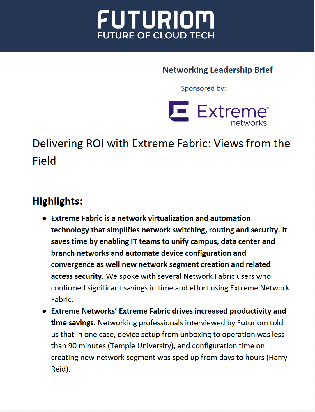 Extreme Fabric ROI 2025